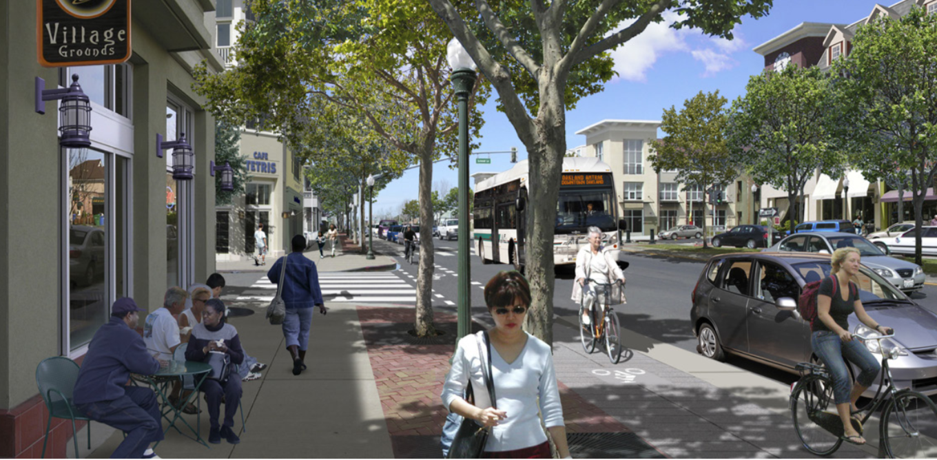 Concept illustration of raised, protected bikeway on San Pablo Ave in El Cerrito