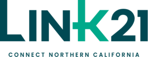 Simple all black text logo with a green K that reads: Link 21 Connect Northern California