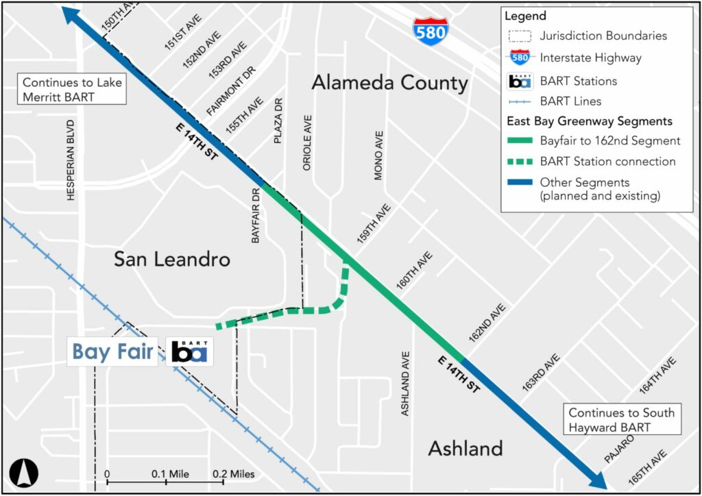 map of the East Bay Greenway alignment through Ashland