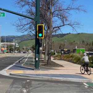 photo of the Walnut / Liberty protected intersection in Fremont completed