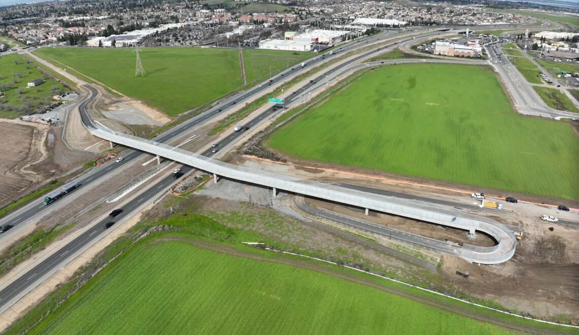 Aerial photo of the Mokelumne Trail Overcrossing of Hwy 4 between Brentwood and Antioch