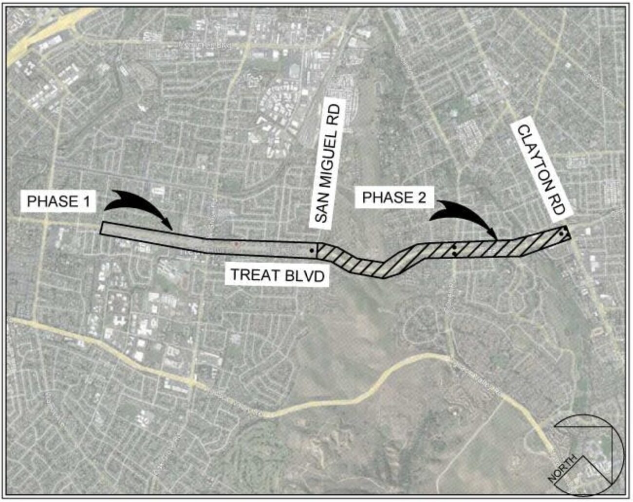 overhead map view illustration of Treat Blvd project scope