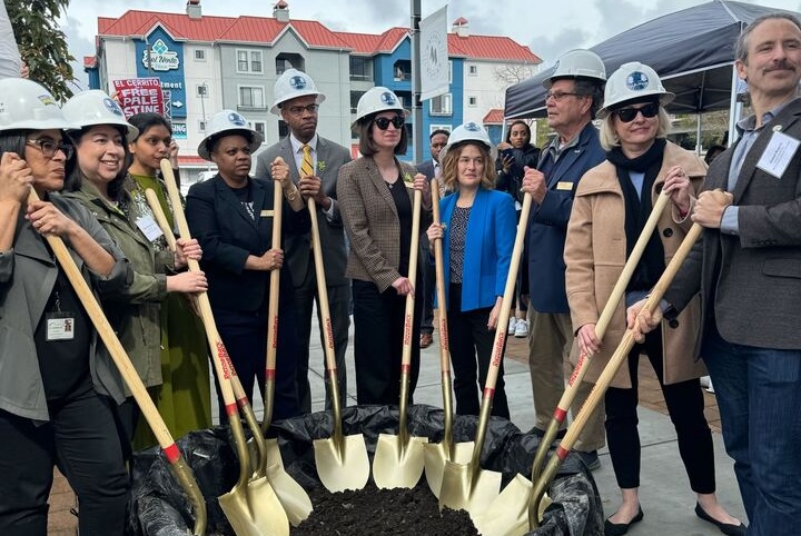 elected officials posing for a photo with golden shovels, at the El Cerrito San Pablo Ave bikeway groundbreaking