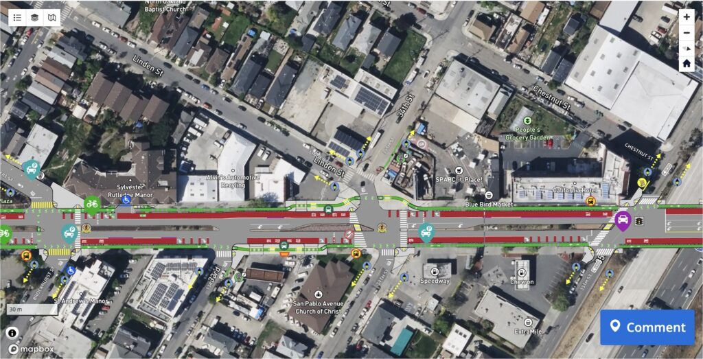 Screenshot of Alameda CTC mapping tool for community comments on the San Pablo Ave project in oakland
