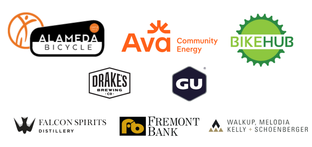 Alameda Bicycle, Ava Community Energy, BikeHub, Drake's Brewing Co, GU, Falcon Spirits Distillery, Fremont Bank, Walkup/Melodia/Kelly/Schoenberger