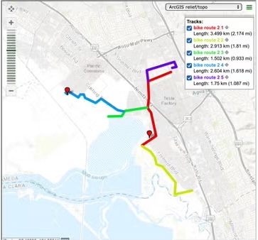 map of this bike ride route from Fremont BART to the Bay shoreline