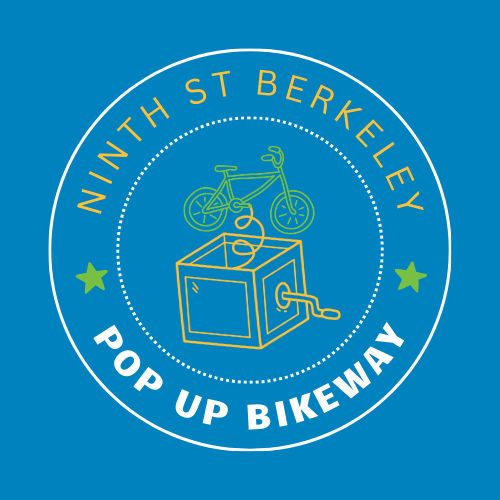 "Ninth St Berkeley - Pop up Bikeway" illustration of a bicycle popping out of a jack-in-the-box