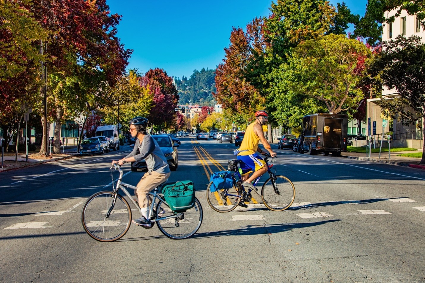 photo of bicycle riders crossing Telegraph Ave in Berkeley