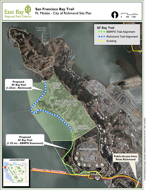 Map of the proposed Point Molate Bay Trail segment in Richmond, north of the Richmond-San Rafael Bridge