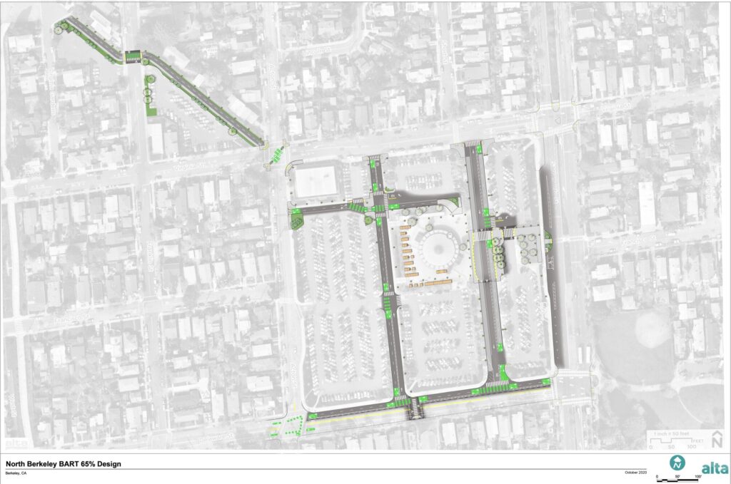 map illustration of bikeways and pedestrian path updates at the North Berkeley BART station