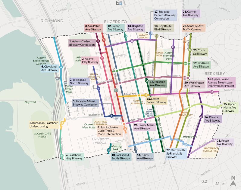 map of 2026 Albany bike plan corridor recommendations