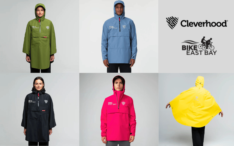 5 different colors and styles of branded Cleverhood jackets.