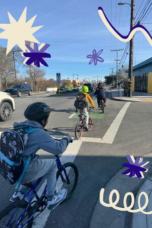 Children riding in a bike lane to school