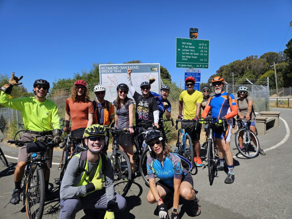 A group of cyclists at the Richmond Bridge