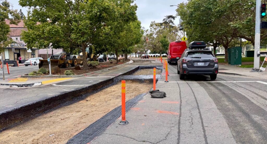 photo of deep base repair asphalt roadway work on Lakeshore Ave in Oakland