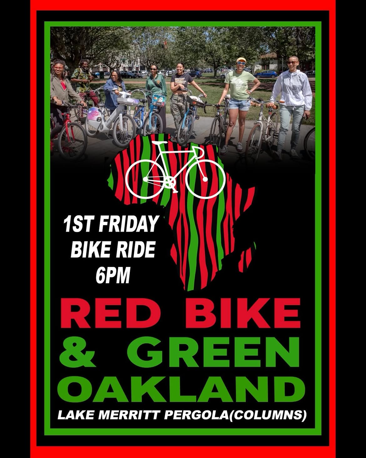 "1ST FRIDAY BIKE RIDE 6PM RED BIKE & GREEN OAKLAND LAKE MERRITT PERGOLA(COLUMNS)"