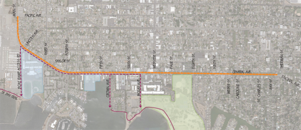 Map of alameda's Central Ave bikeway project